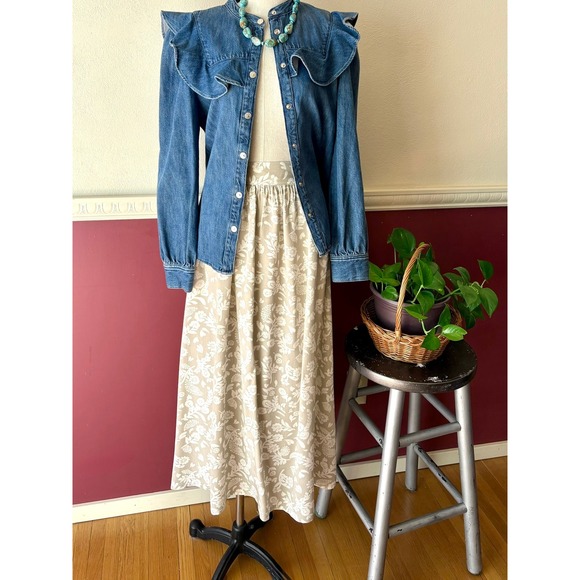 Gina Peters Dresses & Skirts - Gina Peters Vintage Floral Maxi Skirt Strapless Dress Beige White Rayon Medium